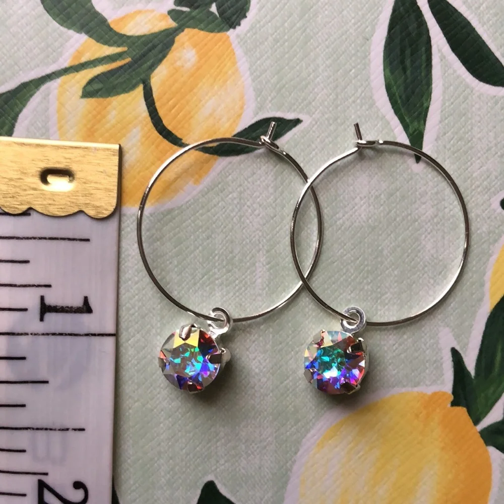 Aurora Borealis Crystal Hoop Earrings - Picture 7 of 9